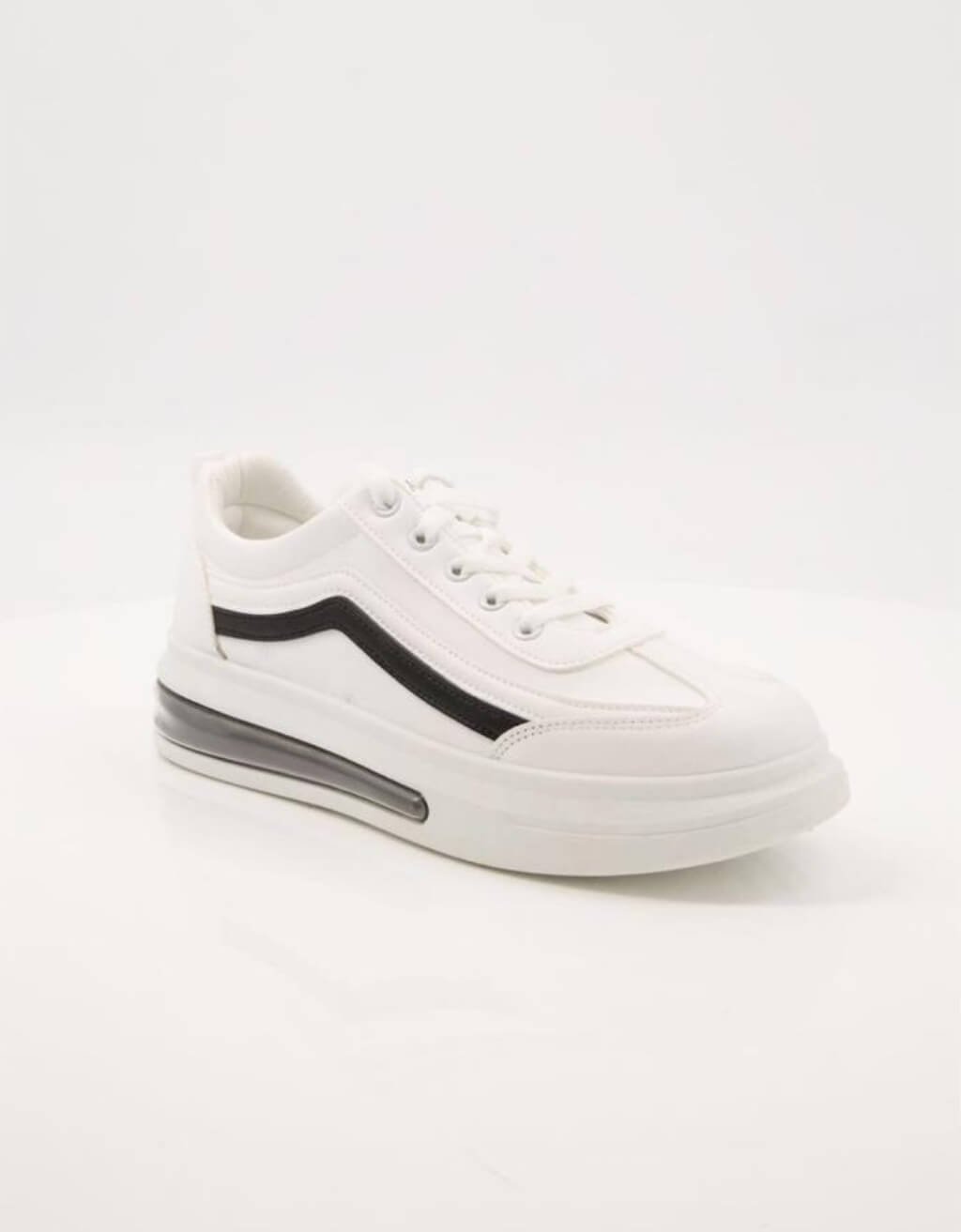 Men's White Casual Sneakers with Black Side Stripe
