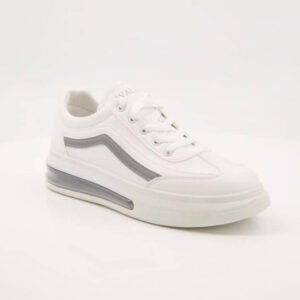 Men's White Casual Sneakers with Grey Side Strip