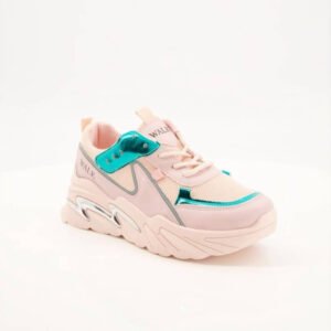 Pink Chunky Sneakers with Teal Accents